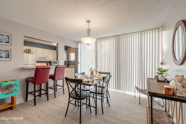 dining room featuring a textured ceiling and light hardwood / wood-style flooring