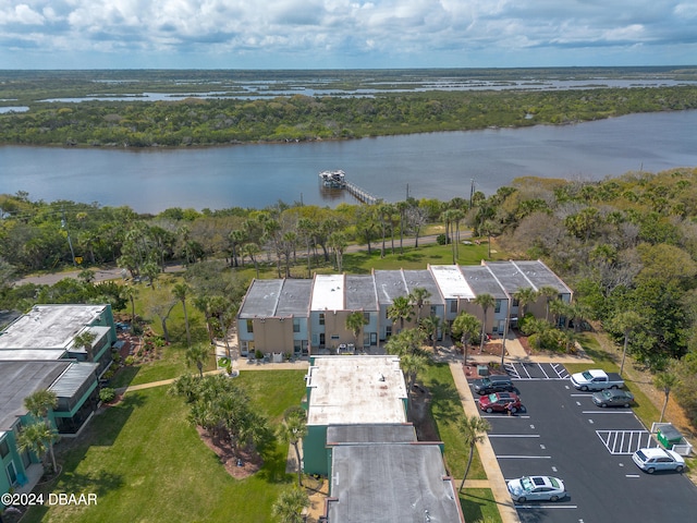 aerial view featuring a water view