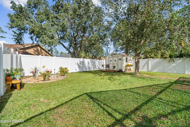 view of yard with a storage unit