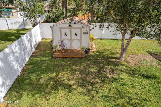 view of yard with a shed