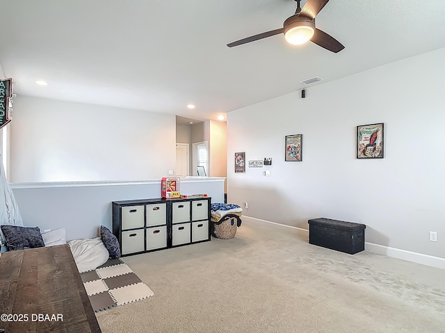 200 Azure Mist Way, Daytona Beach, FL 32124 - sitting room with ceiling fan, carpet flooring, baseboards, and recessed lighting