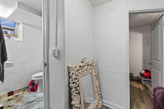 bathroom with wood-type flooring and toilet