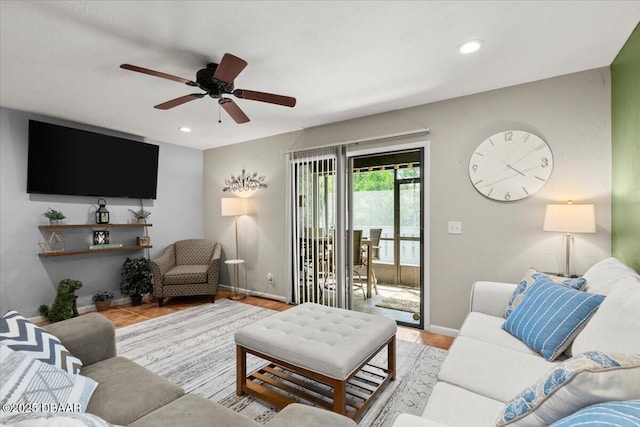 140 Limewood Pl Unit 3, Ormond Beach, FL 32174 - living room with a ceiling fan, baseboards, and recessed lighting