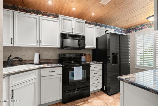 140 Limewood Pl Unit 3, Ormond Beach, FL 32174 - kitchen featuring black appliances, a sink, wooden ceiling, white cabinetry, and recessed lighting