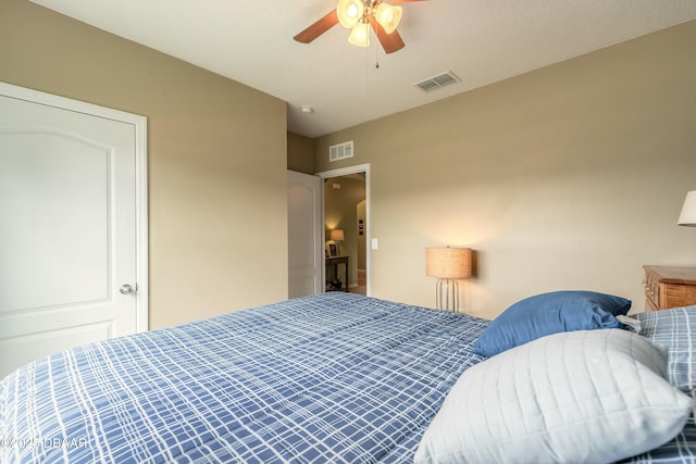 bedroom with visible vents and ceiling fan