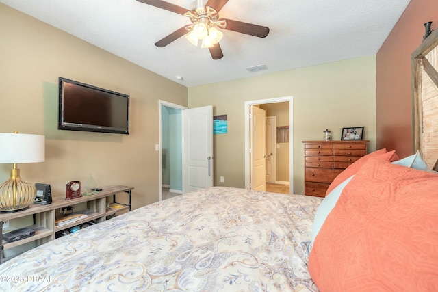 bedroom with visible vents and a ceiling fan