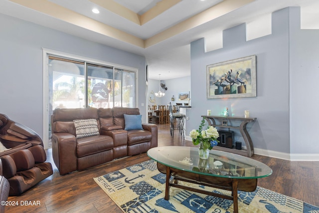 living room featuring dark hardwood / wood-style flooring