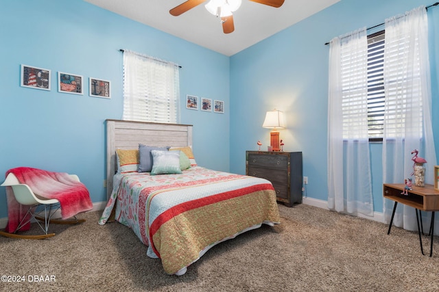 bedroom with carpet flooring and ceiling fan