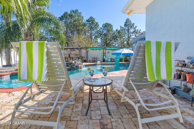 view of swimming pool with a patio area and pool water feature