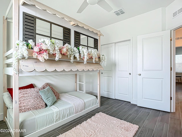 interior space with a closet and ceiling fan