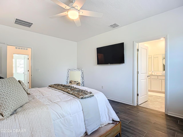 bedroom with ceiling fan and ensuite bathroom