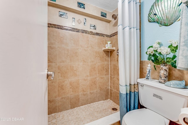 full bath featuring a shower stall and toilet