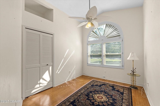 interior space featuring ceiling fan and light wood finished floors