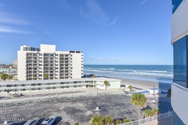 view of water feature with a beach view