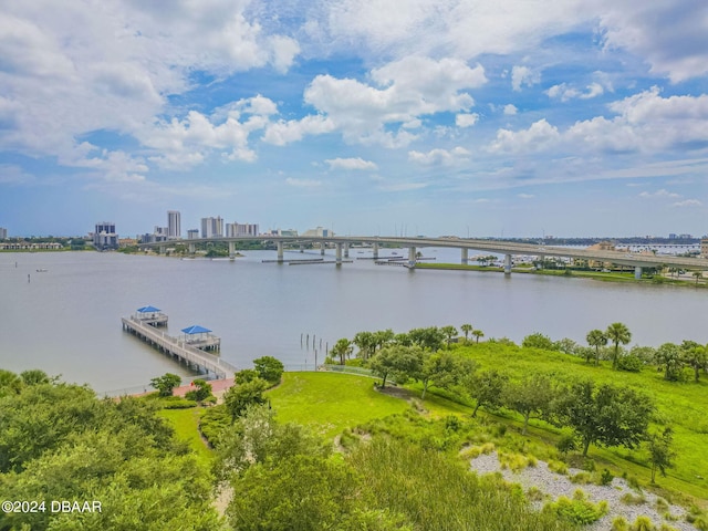 property view of water featuring a dock