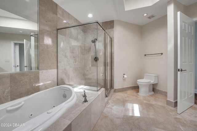 231 Riverside Dr Unit 2601-1, Daytona Beach, FL 32117 - full bathroom with a stall shower, a jetted tub, toilet, baseboards, and recessed lighting