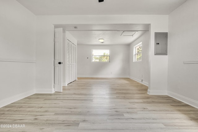 1703 Hill St, Edgewater, FL 32132 - unfurnished room featuring electric panel and light hardwood / wood-style flooring