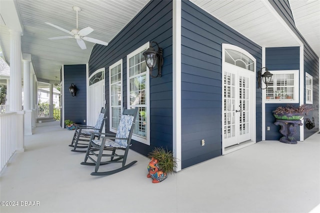 view of patio / terrace featuring ceiling fan and covered porch