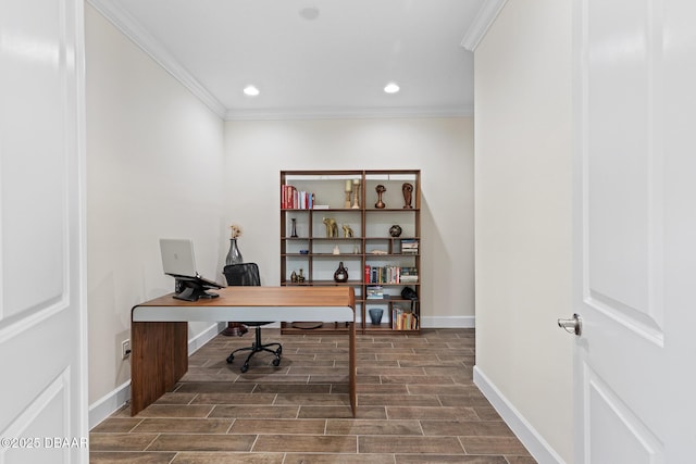 office area featuring ornamental molding