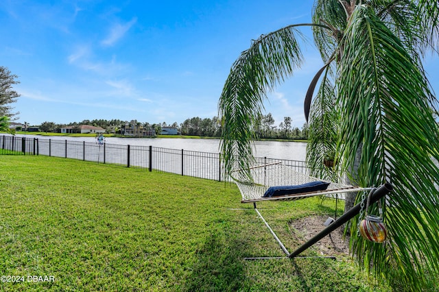 view of yard with a water view