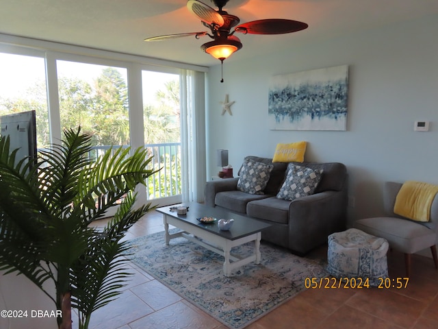 living room with ceiling fan