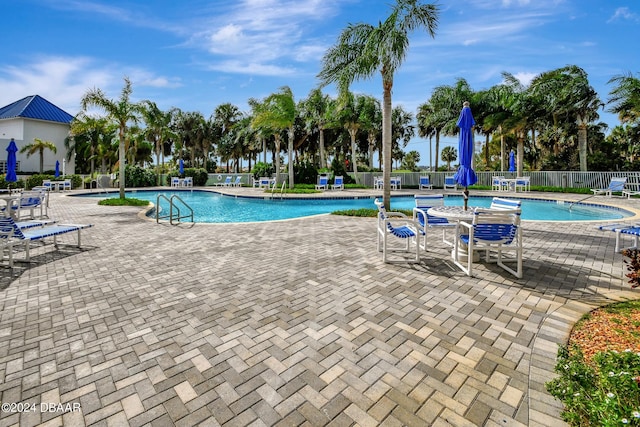 view of pool featuring a patio