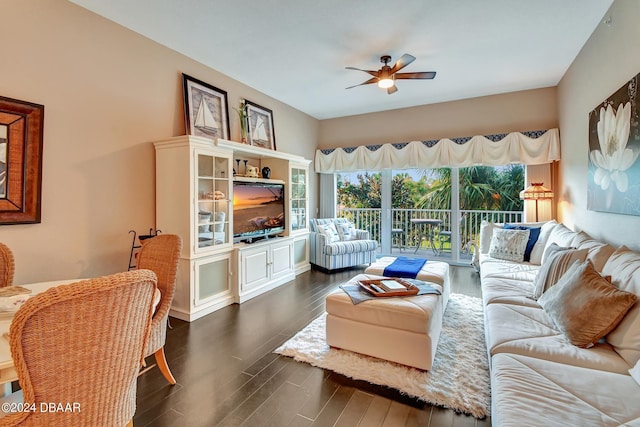 2 Oceans W Blvd Unit 204, Daytona Beach Shores, FL 32118 - living area featuring ceiling fan and dark wood finished floors