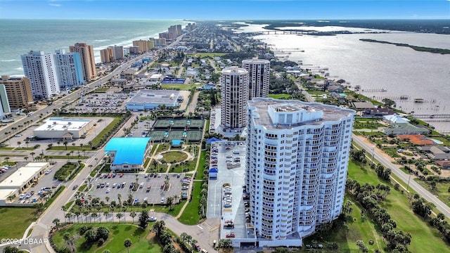 aerial view with a water view