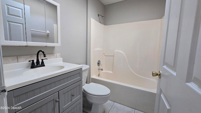 full bathroom featuring tile patterned flooring, vanity, toilet, and bathtub / shower combination