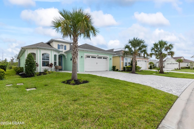 view of front of property featuring a garage and a front yard