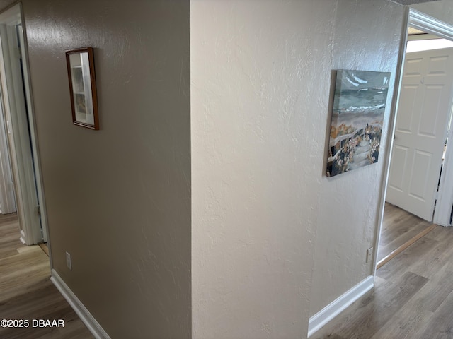 3580 S Ocean Shore Blvd Unit 404, Flagler Beach, FL 32136 - hall with wood finished floors, baseboards, and a textured wall