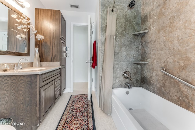 1713 Caldwell Rd, South Daytona, FL 32119 - bathroom featuring shower / bath combo, vanity, and baseboards