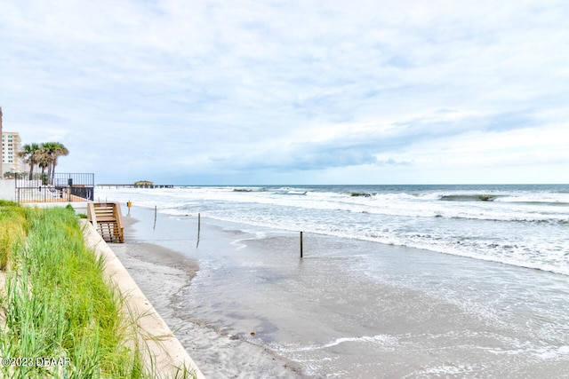 view of water feature featuring a view of the beach