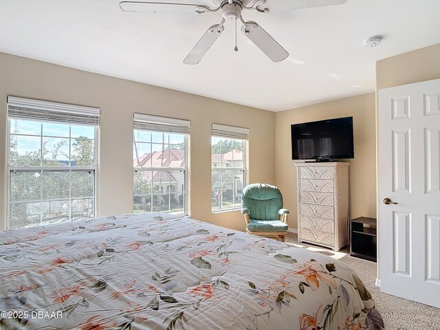 bedroom featuring ceiling fan and carpet flooring