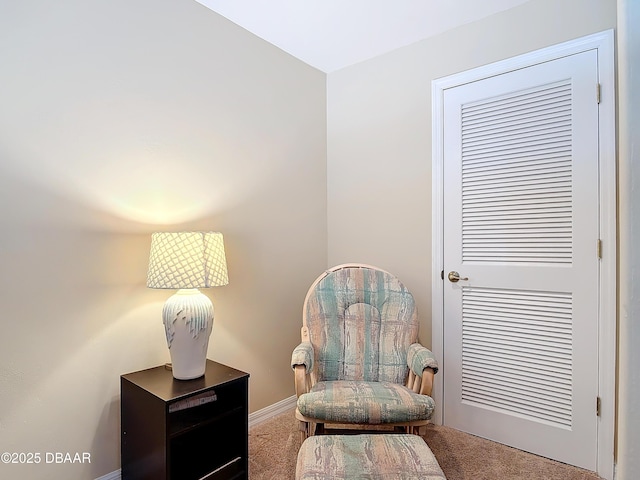 sitting room with carpet flooring