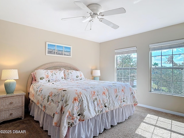 bedroom featuring carpet and ceiling fan