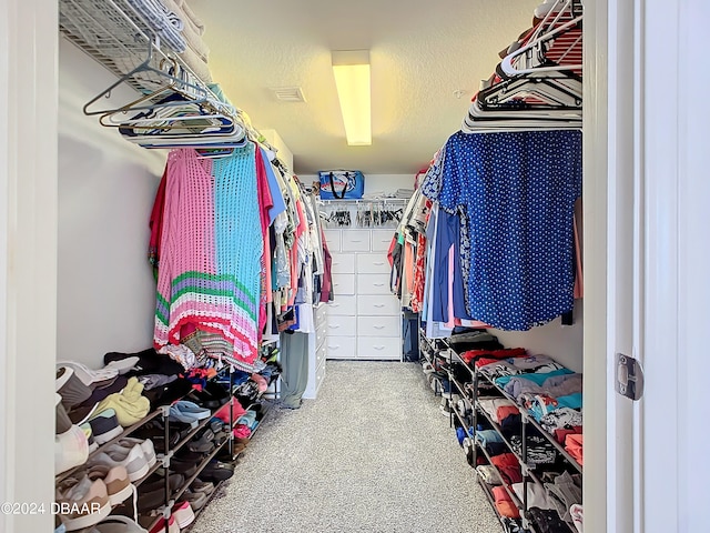 walk in closet with carpet