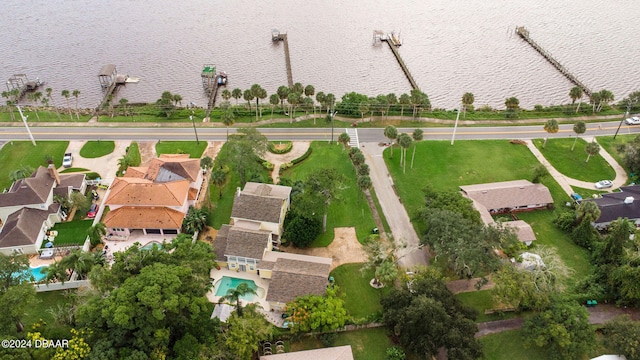 aerial view with a water view