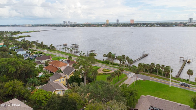 bird's eye view featuring a water view