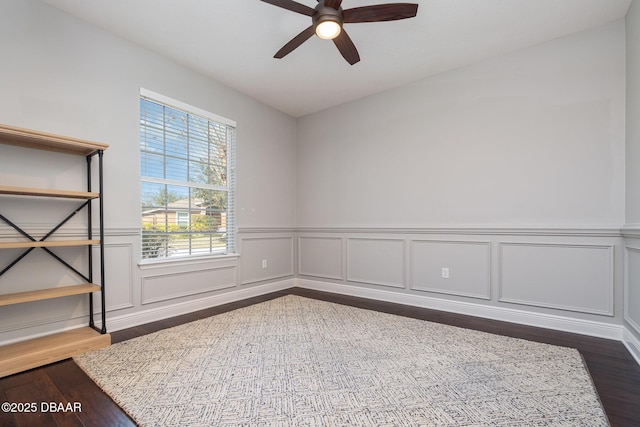 empty room with wood-type flooring and ceiling fan