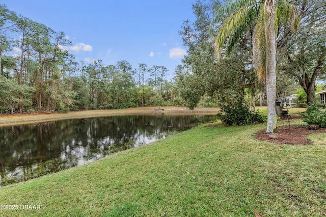 view of yard with a water view