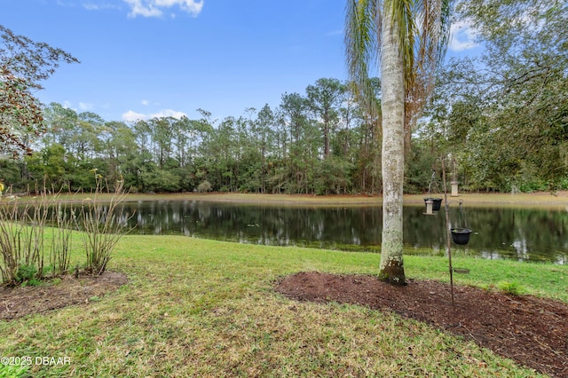 view of yard with a water view