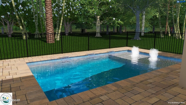 view of pool with a lawn