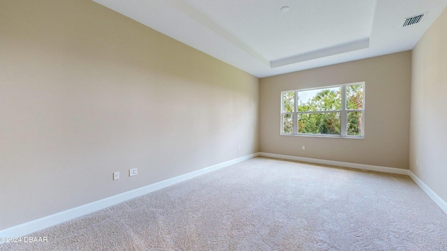 carpeted spare room featuring a raised ceiling