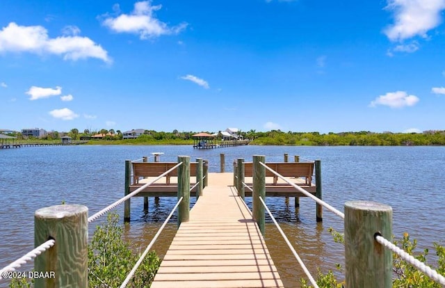 view of dock featuring a water view