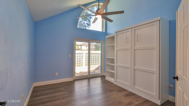 unfurnished sunroom featuring ceiling fan and lofted ceiling