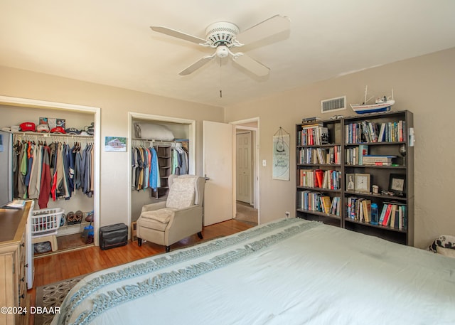 bedroom featuring ceiling fan and light hardwood / wood-style flooring