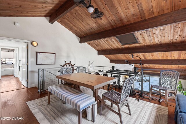 761 Marina Point Dr Unit 7610, Daytona Beach, FL 32114 - dining area with hardwood / wood-style floors, lofted ceiling with beams, and wood ceiling