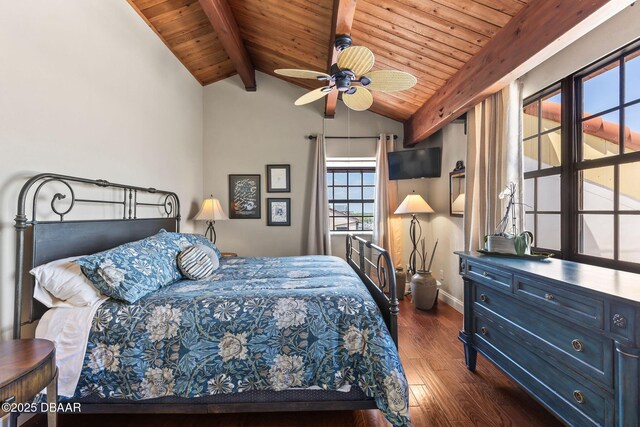 761 Marina Point Dr Unit 7610, Daytona Beach, FL 32114 - bedroom with wood ceiling, baseboards, lofted ceiling with beams, and dark wood finished floors