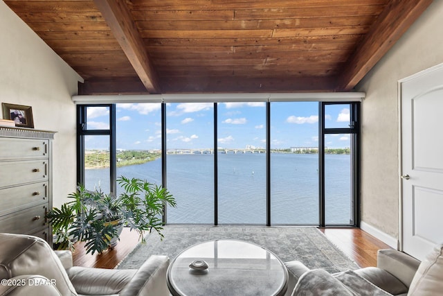 761 Marina Point Dr Unit 7610, Daytona Beach, FL 32114 - sunroom with a healthy amount of sunlight, beam ceiling, and a water view